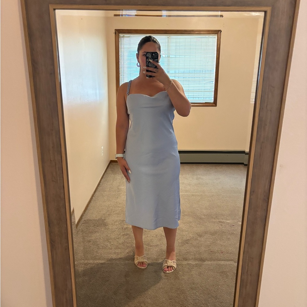 Elegant Light Blue Midi Dress